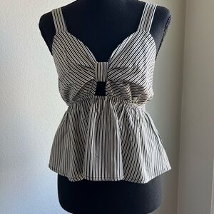 Monteau Black and White Striped Peplum Tank Top
